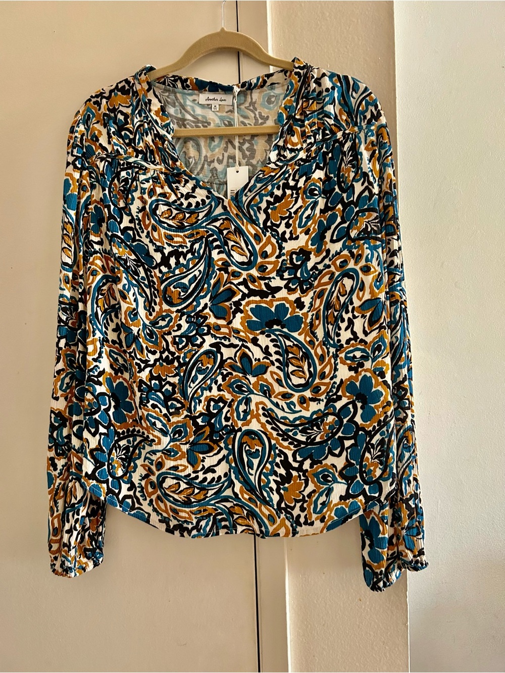 Another Love Teal, Mustard & Black Paisley Long-Sleeve Blouse
